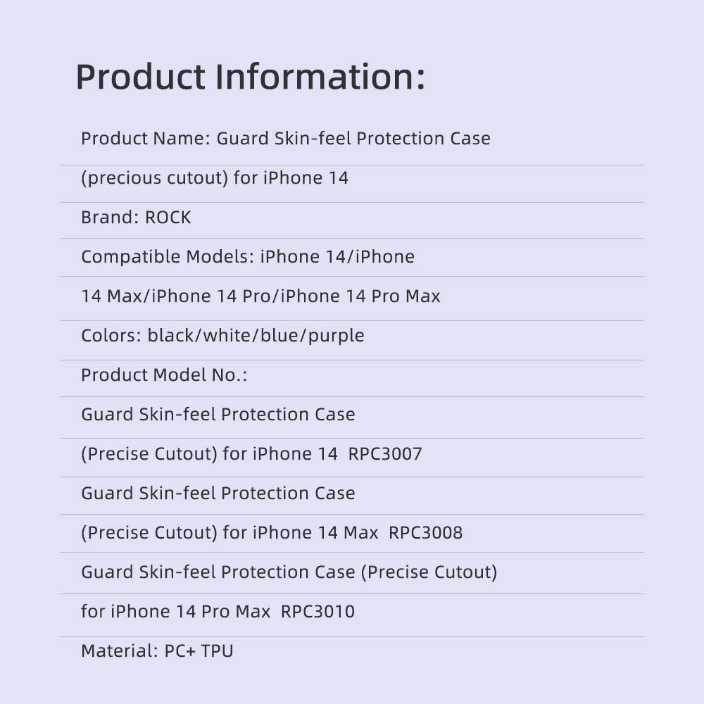 REGO Communication Sdn Bhd - Rock Space | iPhone 14/iPhone 14 Plus/iPhone 14 Pro/iPhone 14 Pro Max ROCK Guard Touch Lens Protection Case