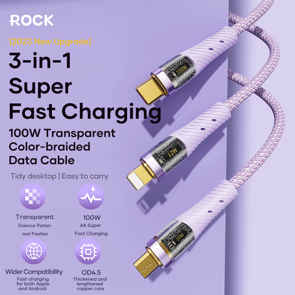 ROCK G20 3in1 Transparent 100W Fast Charge Cable
