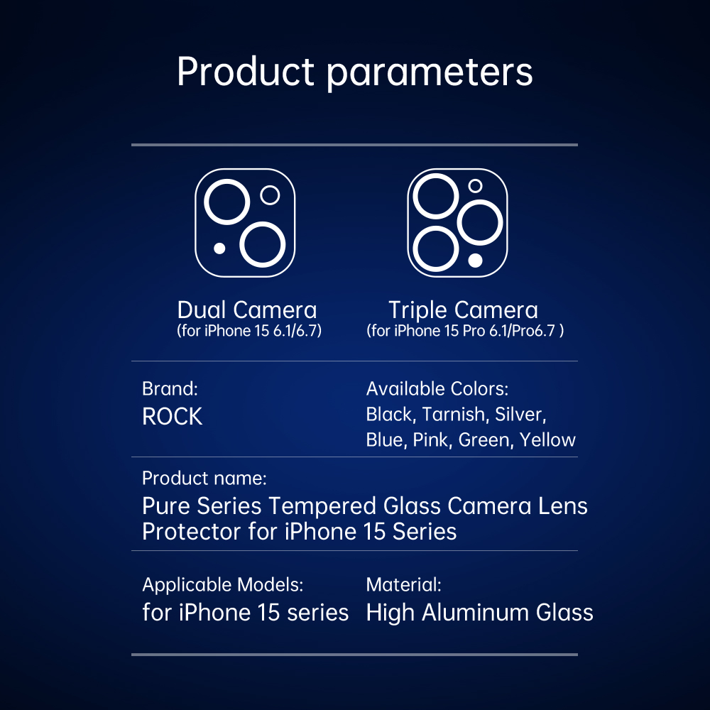 REGO Communication Sdn Bhd - Rock Space | ROCK Camera Lens For iPhone 15 & iPhone 15 Plus Tempered Glass Protector