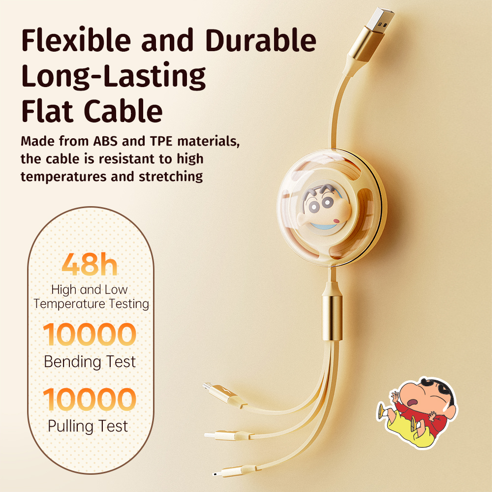 REGO Communication Sdn Bhd - Rock Space | ROCK Crayon ShinChan A TO L+M+C 3.5A Retractable 3in 1 Charge & Sync Cable (1.1M)