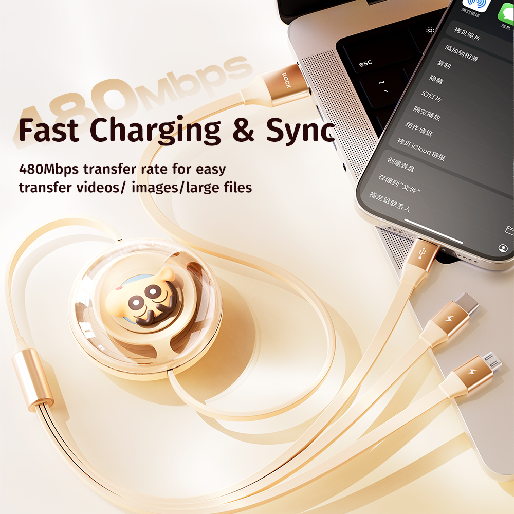 REGO Communication Sdn Bhd - Rock Space | ROCK Crayon ShinChan A TO L+M+C 3.5A Retractable 3in 1 Charge & Sync Cable (1.1M)