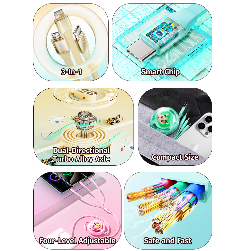 REGO Communication Sdn Bhd - Rock Space | ROCK Crayon ShinChan A TO L+M+C 3.5A Retractable 3in 1 Charge & Sync Cable (1.1M)