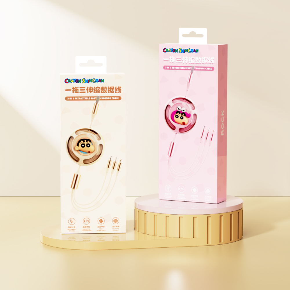 REGO Communication Sdn Bhd - Rock Space | ROCK Crayon ShinChan A TO L+M+C 3.5A Retractable 3in 1 Charge & Sync Cable (1.1M)