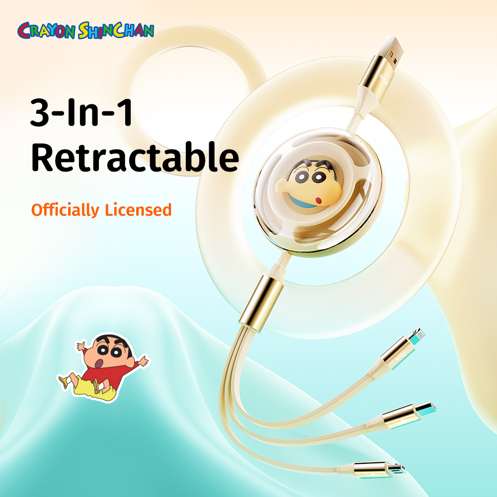 ROCK Crayon ShinChan A TO L+M+C 3.5A Retractable 3in 1 Charge & Sync Cable (1.1M)