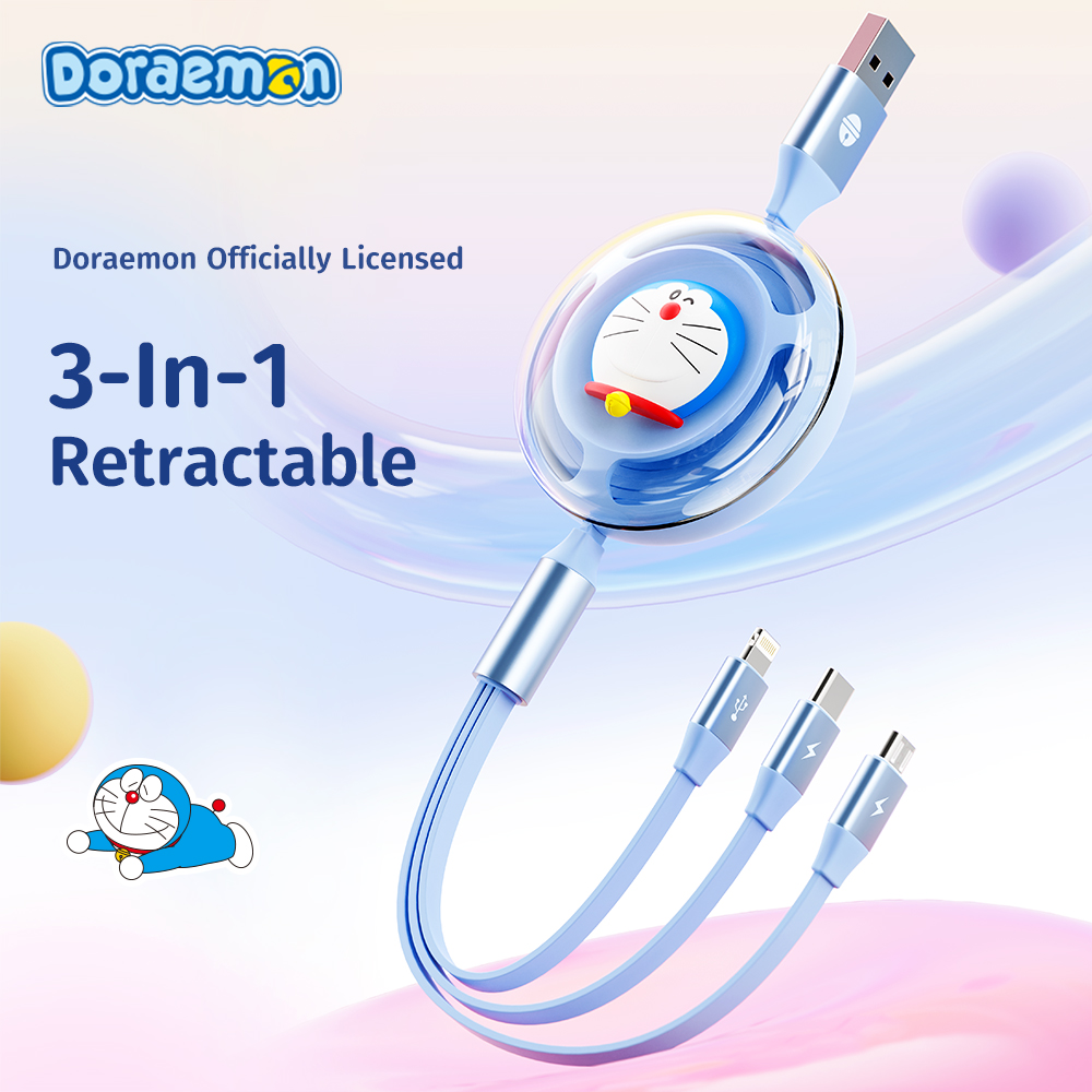 ROCK Doraemon Retractable 3 in 1 Charge & Sync Cable