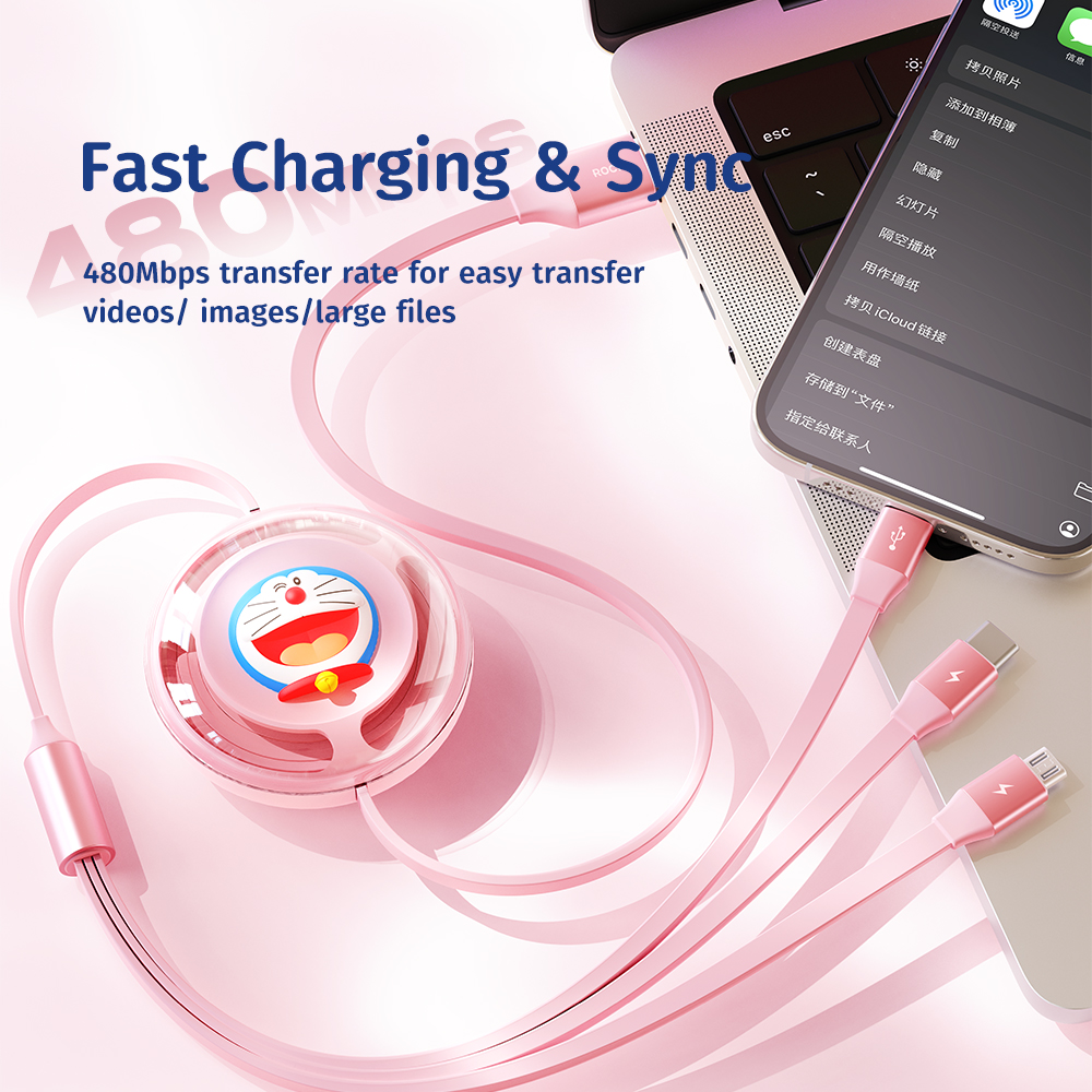 REGO Communication Sdn Bhd - Rock Space | ROCK Doraemon Retractable 3 in 1 Charge & Sync Cable