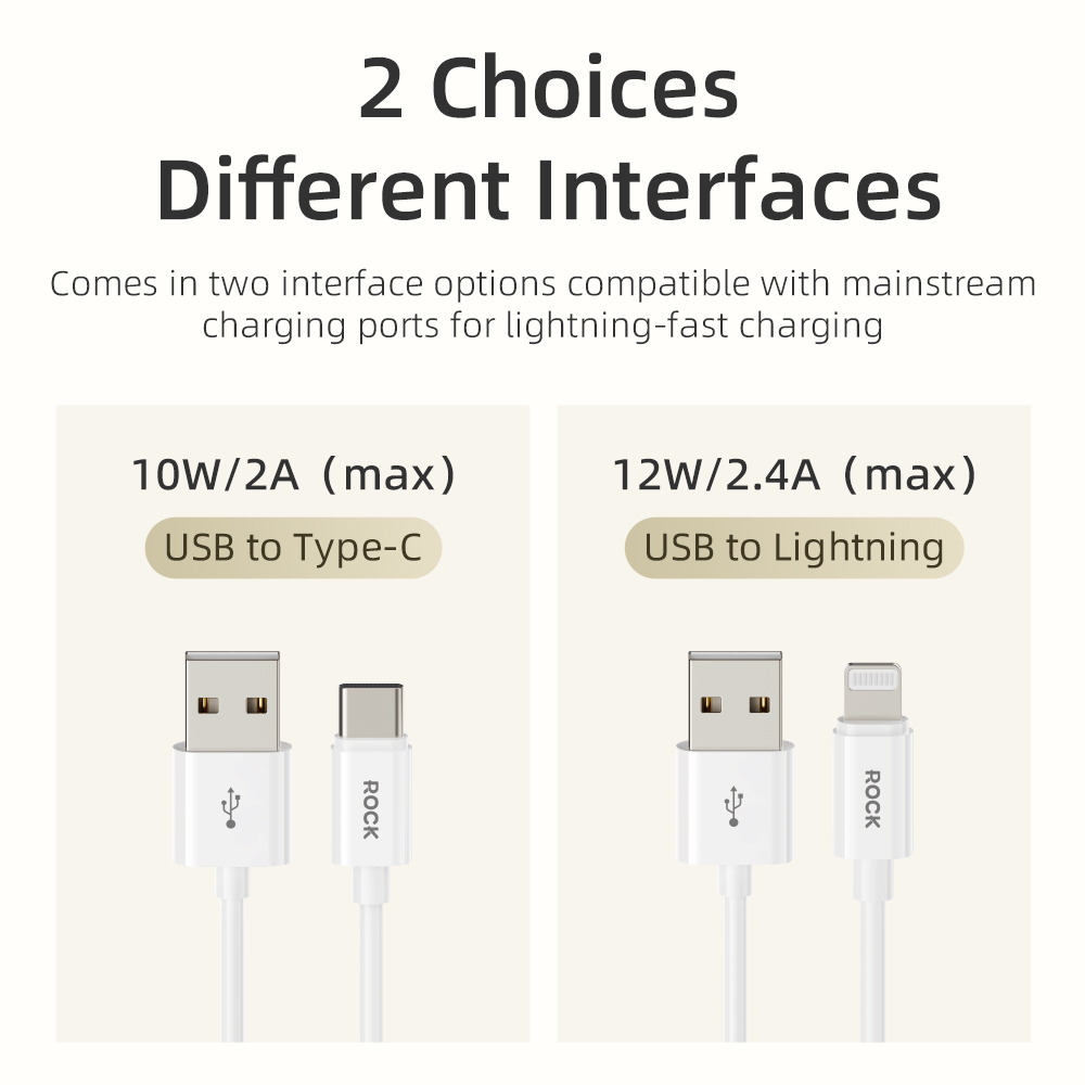 REGO Communication Sdn Bhd - Rock Space | ROCK P8 Basic series USB A-L & A-C Charging Cable 