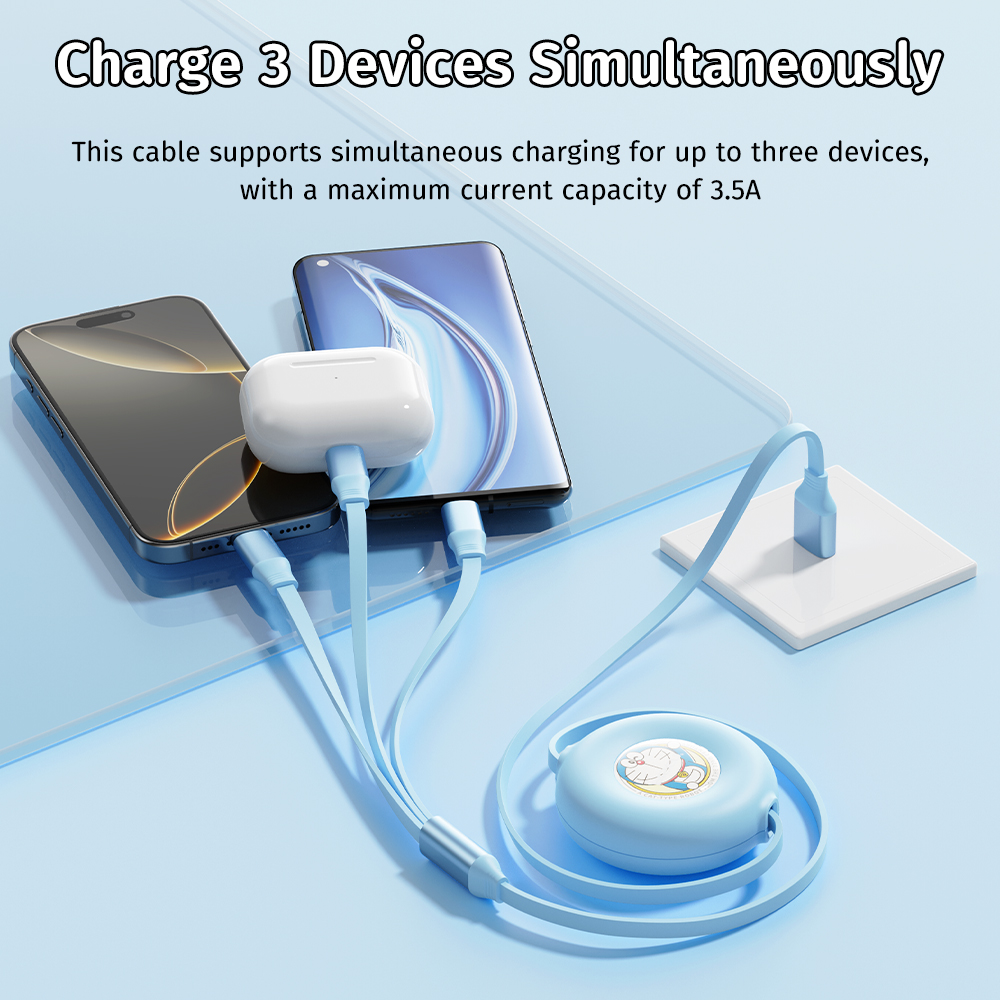 REGO Communication Sdn Bhd - Rock Space | ROCK Doraemon G16 3 in 1 Flexible Retractable Data Cable