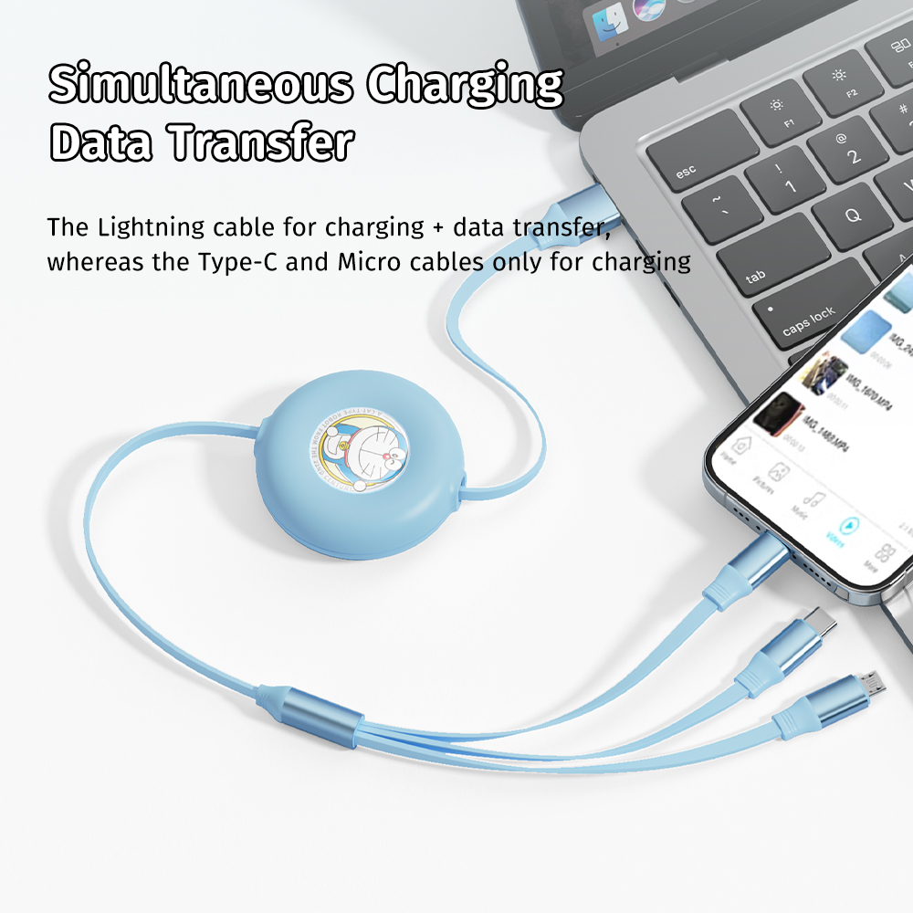 REGO Communication Sdn Bhd - Rock Space | ROCK Doraemon G16 3 in 1 Flexible Retractable Data Cable