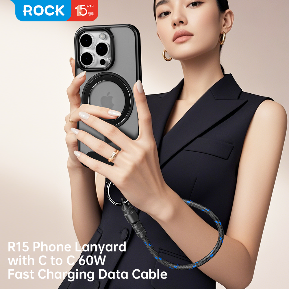 ROCK R15 Phone Lanyard with Type C to C 60W Fast Charging Data Cable